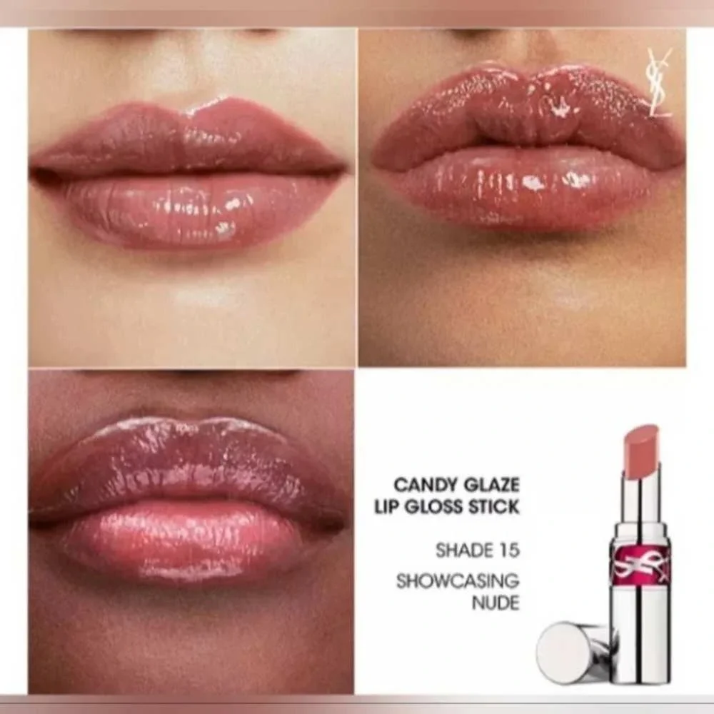 YSL Loveshine Candy Glaze Lip Gloss Stick 15 Showcasing Nude 0.11oz New in Box